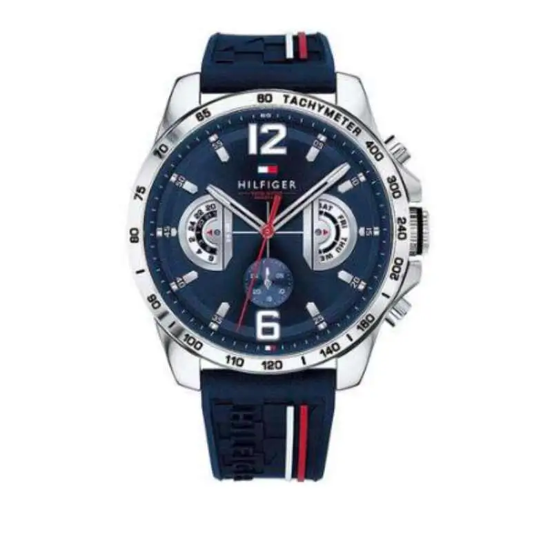 Tommy Hilfiger Men's Decker Blue Silicon Strap Analog Wrist Watch 1791476 - 46 mm