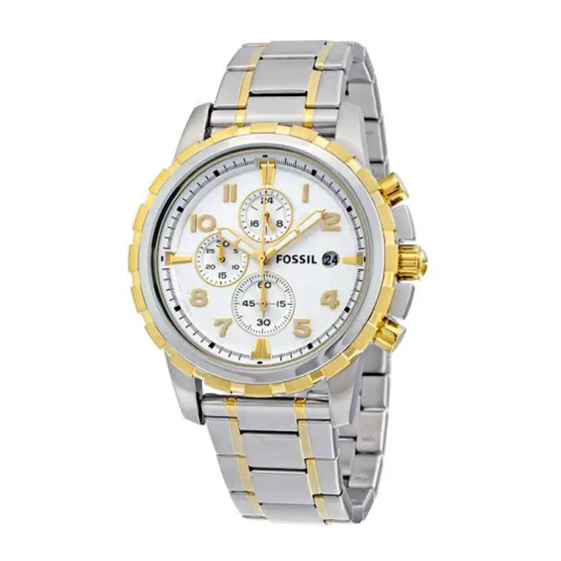 Fossil Dean Two-Tone Stainless Steel White Dial Chronograph Watch For Gents - FS4795