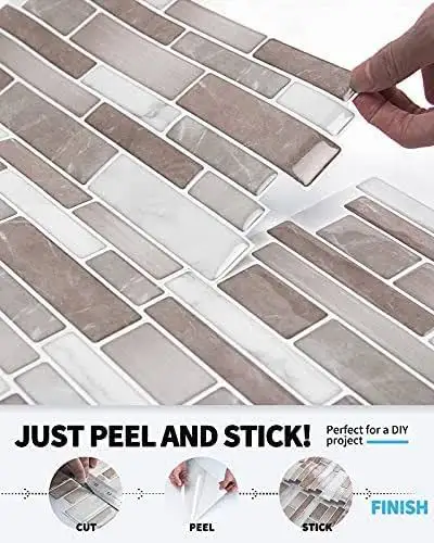 Premium Anti Mold Peel and Stick Wall Tile, Kitchen Splashback Self Adhesive Tiles, Stick on Tile Stickers- (6 Sheets)