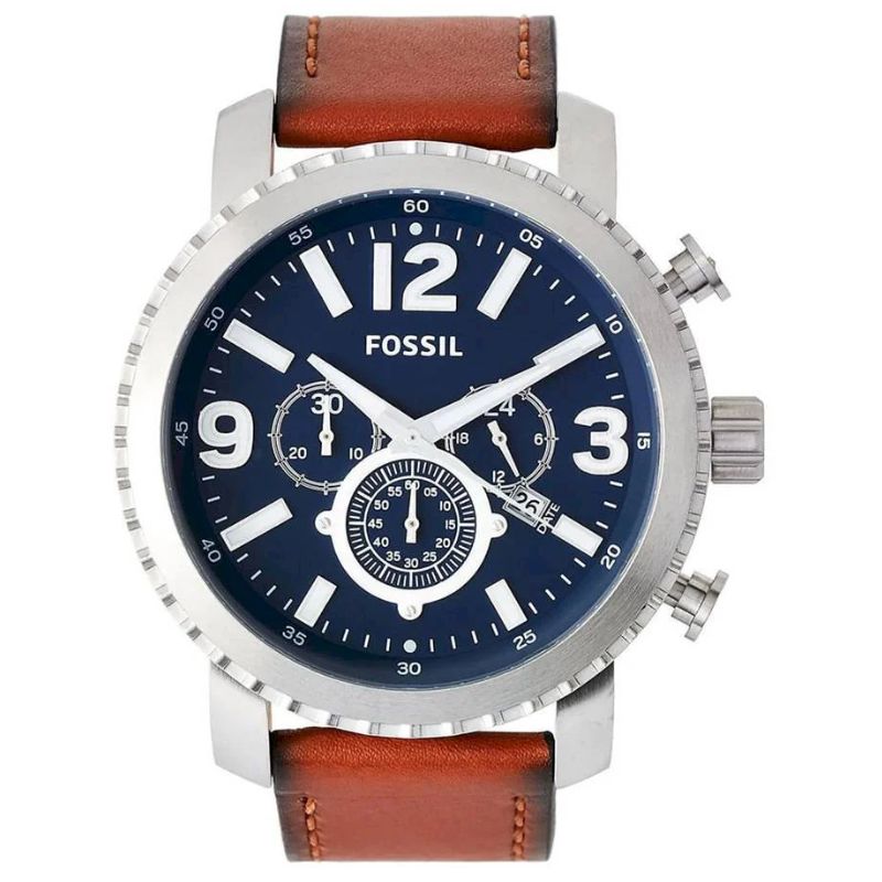 Fossil Men’s Quartz Leather Strap Blue Dial 45mm Watch BQ2126