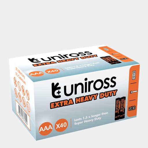Uniross Original "AAA" Size Extra Heavy Duty Batteries ( Box of 40 Pcs )