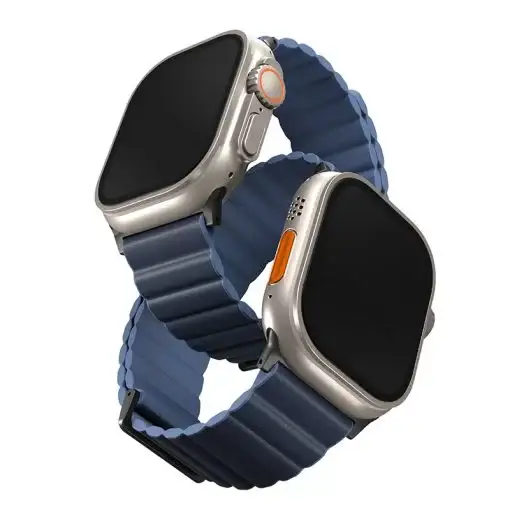 Uniq Revix Premium Edition Reversible Magnetic Apple Watch Strap for Series 1-8, SE & Watch Ultra 49/45/44/42MM – Prussian / Mist Blue