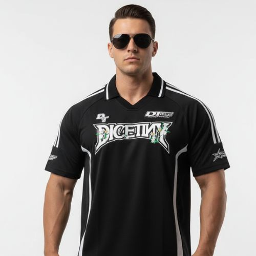 Aesthetic Gen Black Stylish Street Style Contrast Floral Print Polo Shirt - 2009