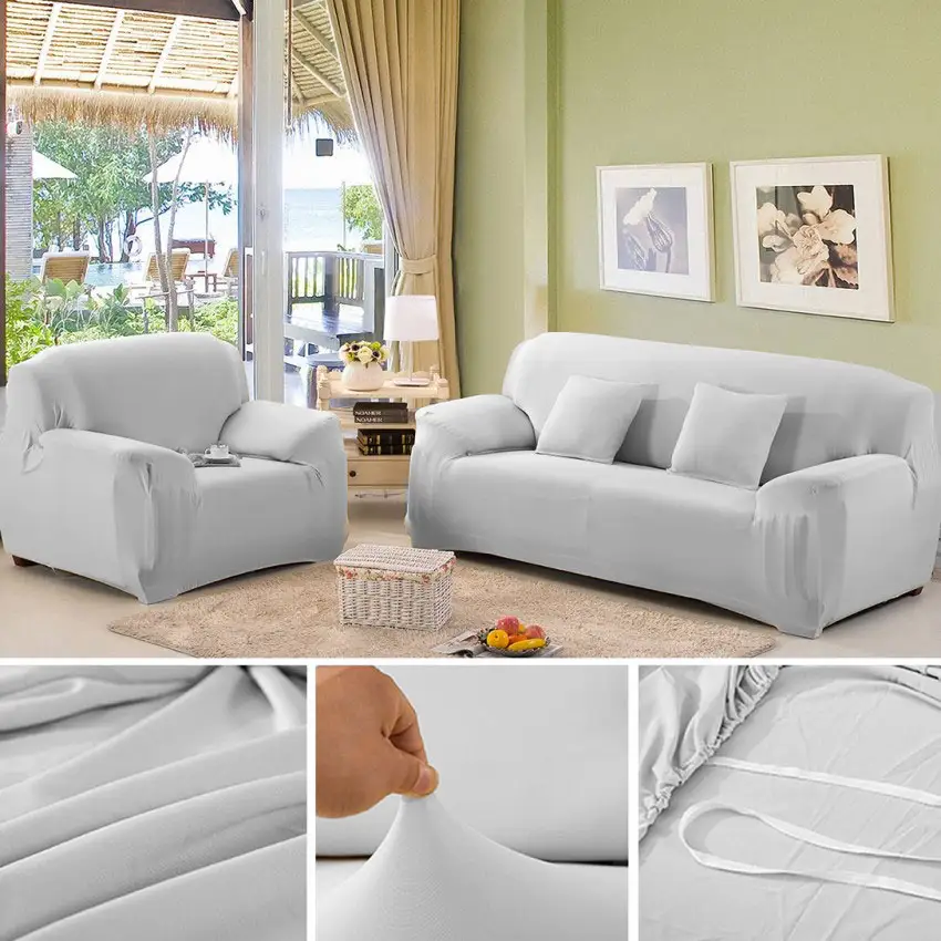 Silver Sofa Cover 7 Seater (3+2+1+1) | Stretchable 7 Seater Sofa Covers Set | Elastic Fitted Solid Color Jersey Cover Jumbo Size | Comfortable Couch Cover | Narmo Gudaz