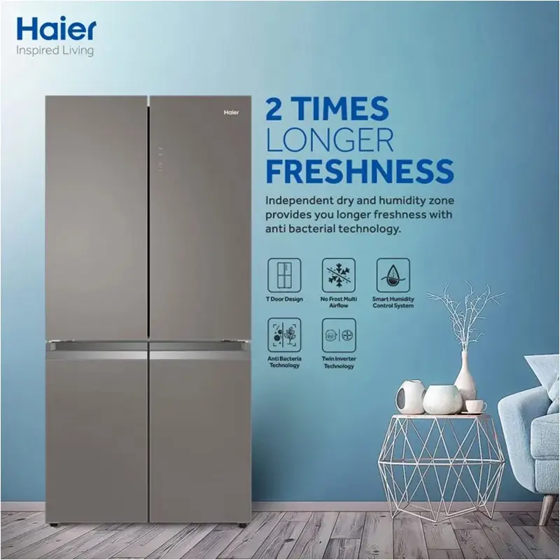 Haier HRF-678 TGG Side By Side T-Door Refrigerator 22 Cubic Feet With Official Warranty