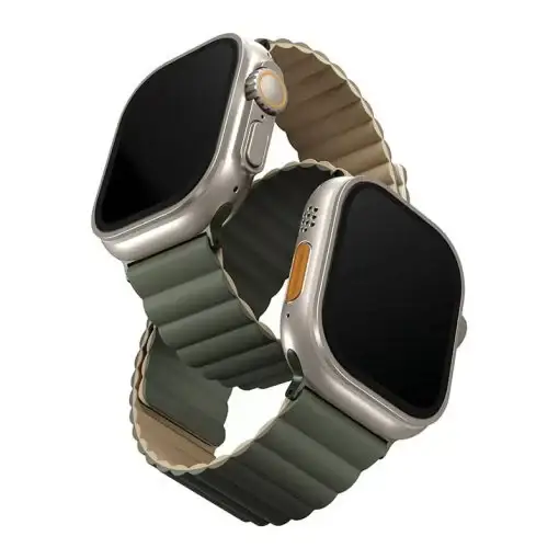 Uniq Revix Reversible Magnetic Strap for Apple Watch 1-8 & SE/SE2 49/45/44/42mm – Moss (Green/Tan)