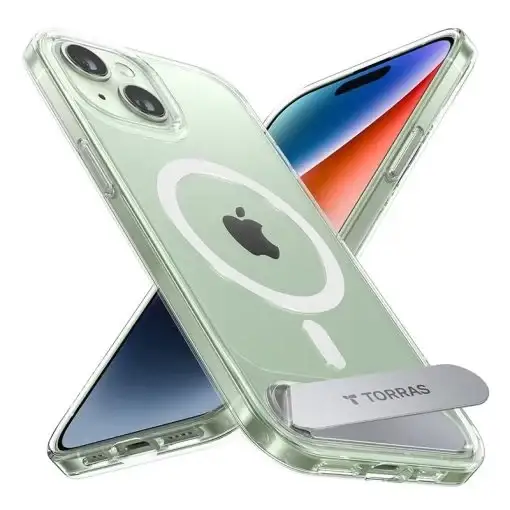 Torras Upro Pstand Series Magsafe Compatible Phone Case for iPhone 15 Plus 6.7″ – Clear