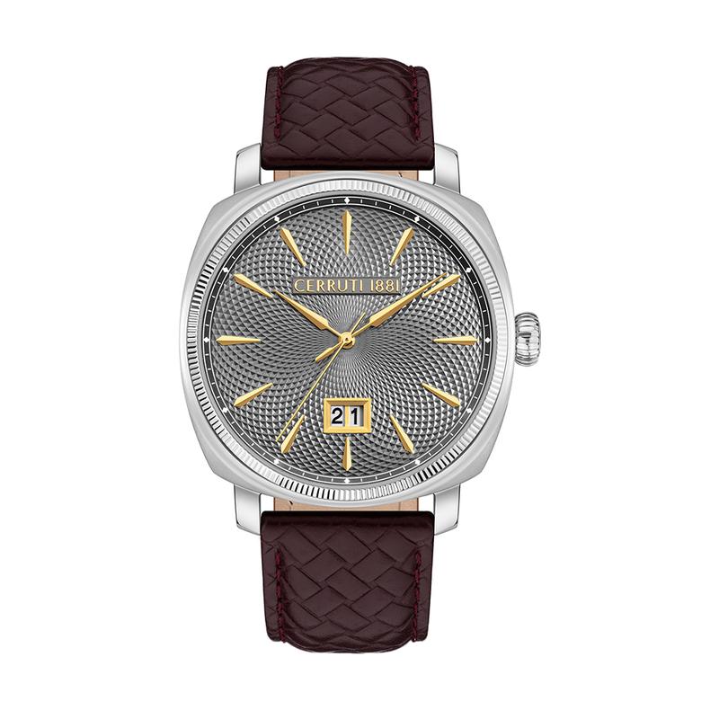 Cerruti Men's POSITANO Round Shape Leather Band Analog Wrist Watch 42 mm - Burgundy - CIWGB2111701