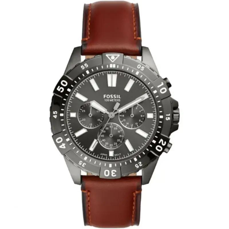 Fossil Garrett Brown Leather Strap Gray Dial Chronograph Quartz Watch for Gents – FS5770