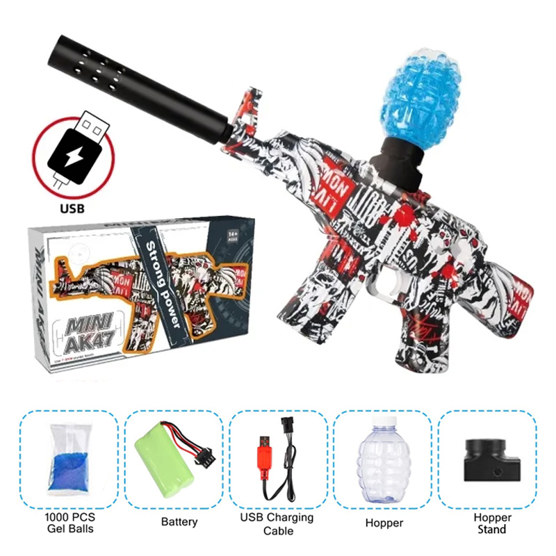 AK47 Gel Blaster Rechargeable Electric Toy Gun With 1000 Pcs Gel Balls - Multi Colors