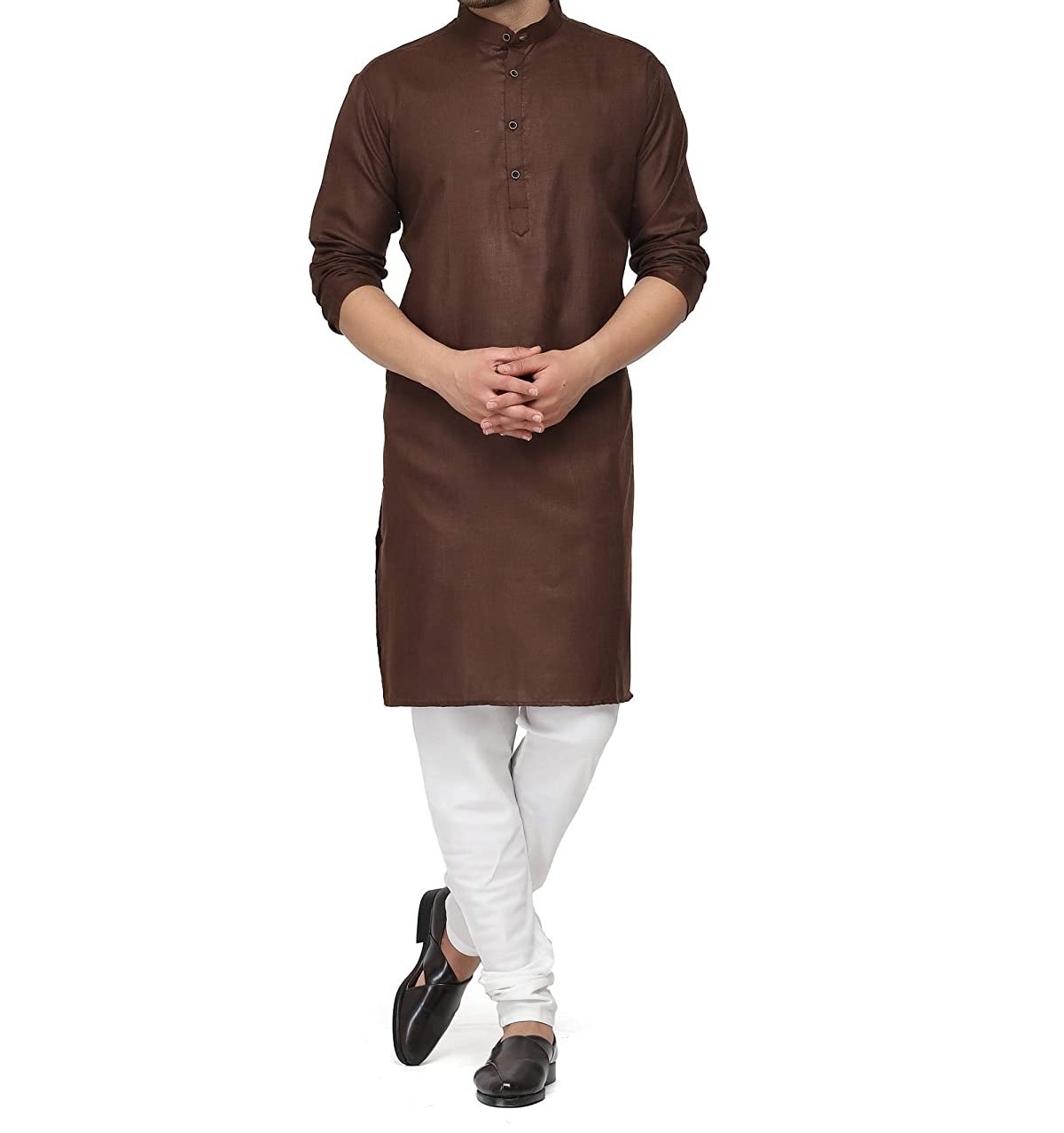 Brown Kurta with Plain White Bottom (Wash n Wear)