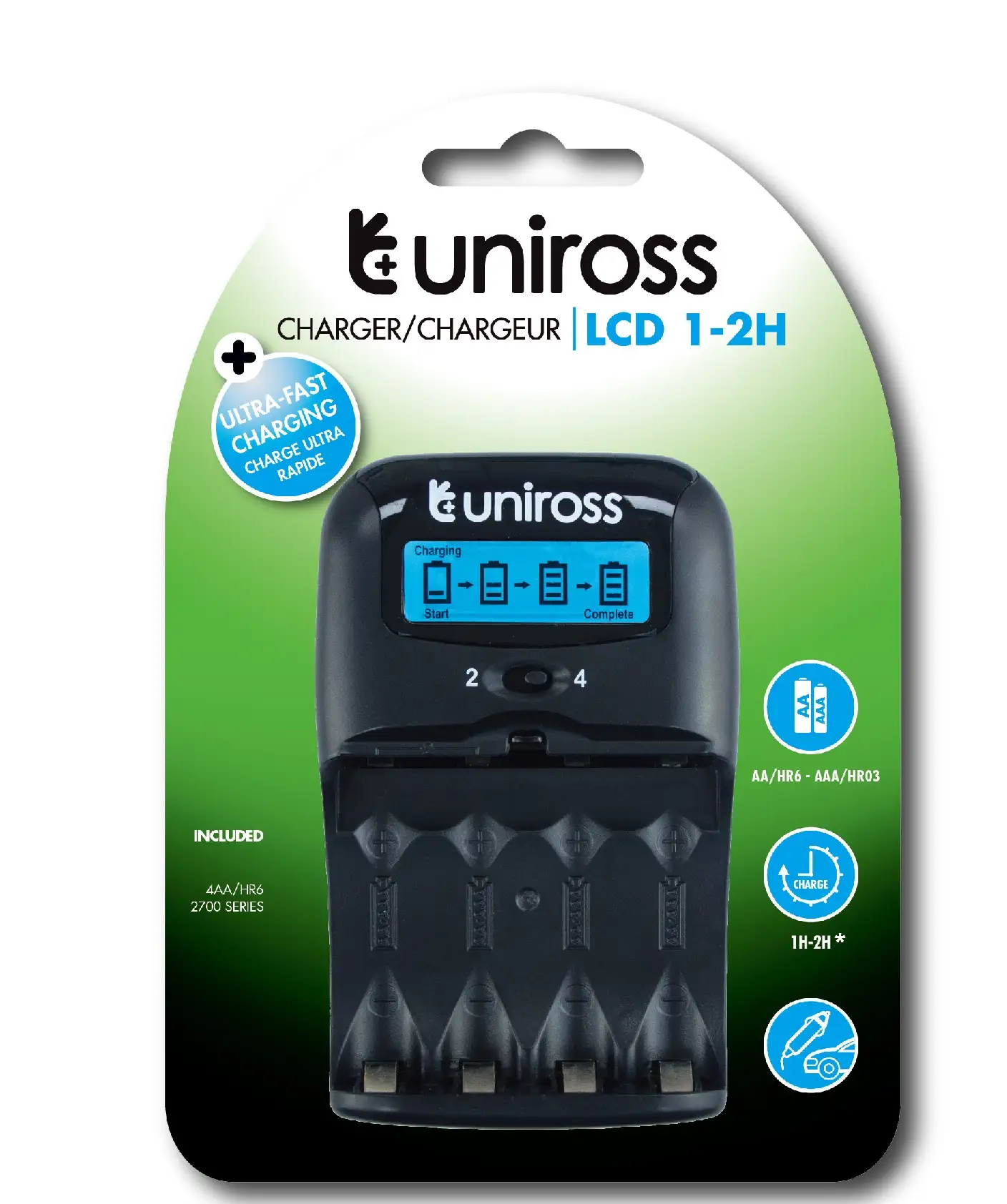 Uniross Original FAST 1 Hr LCD CHARGER FOR AA / AAA Cell Batteries