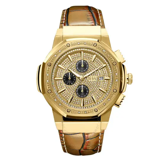 JBW Saxon Gold-tone Dial Brown Leather Men's Watch