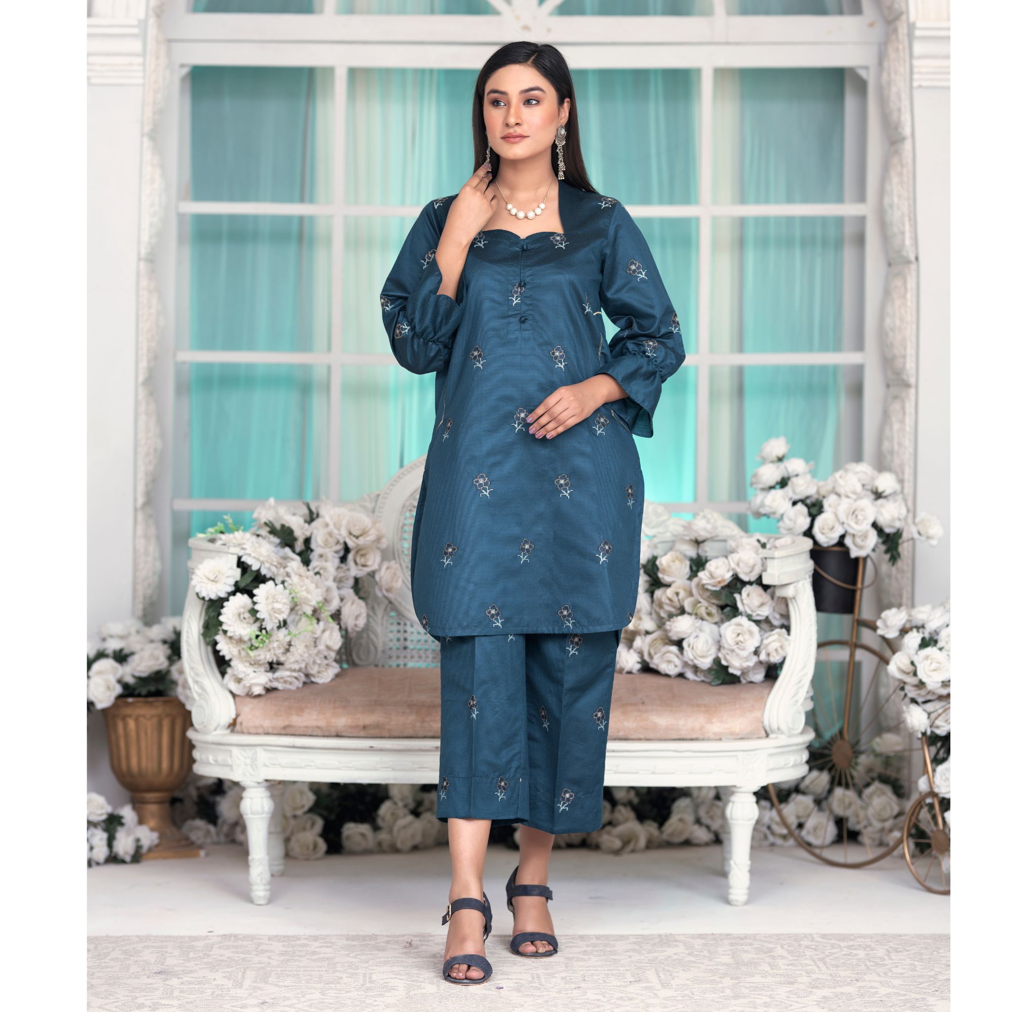 Bint Al Bilaad Embroidered Suit Ready to Wear Embroidered Khadi Viscose fabric Shirt Trouser (2 PIECE) #BB-009
