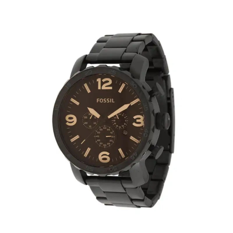 Fossil Black Stainless Steel Brown Dial Chronograph Watch For Gents - JR1356