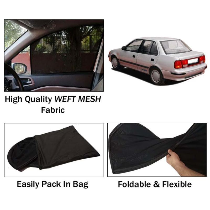Suzuki Margalla Sun Shades | Foldable | Mesh Fabric | Flexible Rods | Dark Black | Packed In Bag