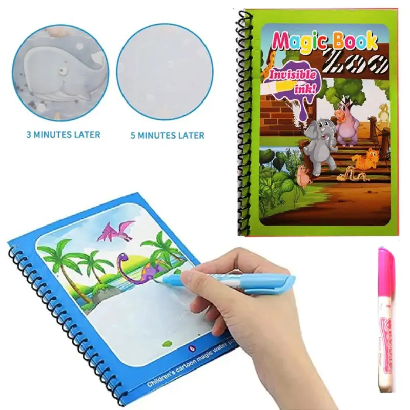 Reusable Magic Water Coloring Book Drawing Book With Pen for Kid's Early Learning - Zoo Animal
