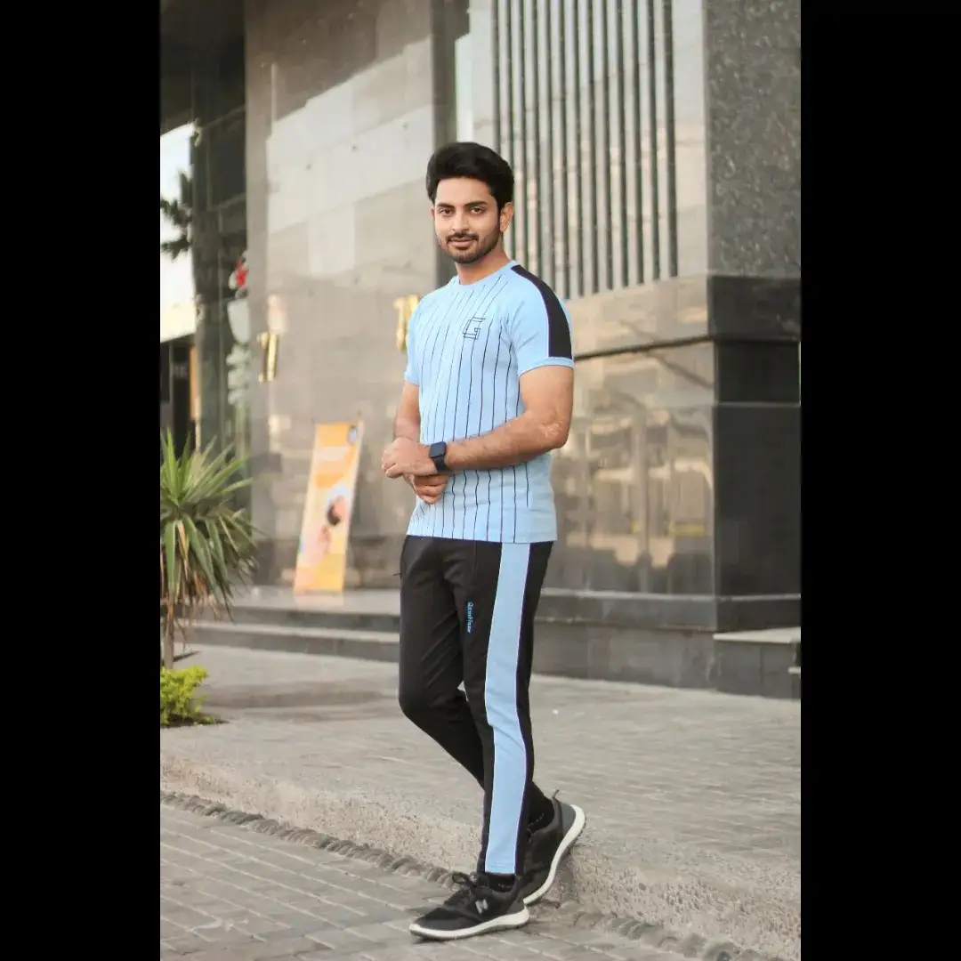Gambluss sleeky contrast vertically concept designed tracksuit -S-Blue and Black