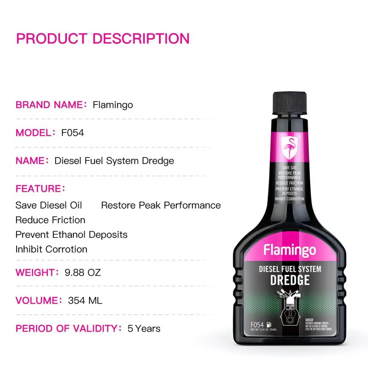 Flamingo Diesel fuel System Cleaner - Carbon Cleaning Diesel System Dredge Cleaner For All Diesel Cars
