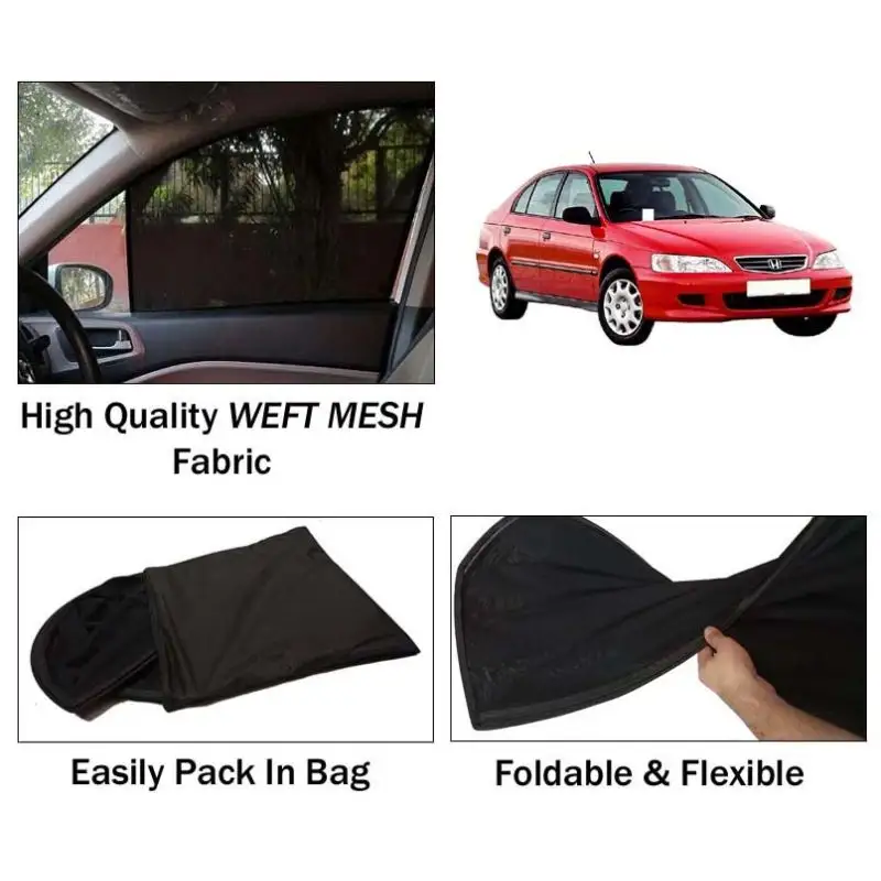 Honda City 1997 - 2002 Sun Shades | Foldable | Mesh Fabric | Flexible Rods | Dark Black | Packed In Bag