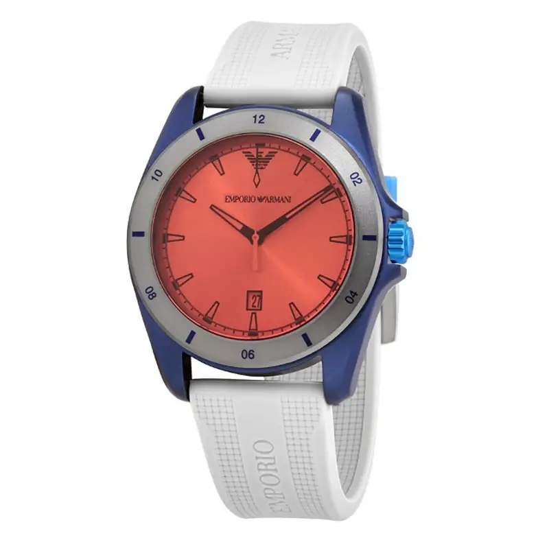 Emporio Armani Sigma White Silicone Strap Orange Dial Quartz Watch For Gents – Ar 11218