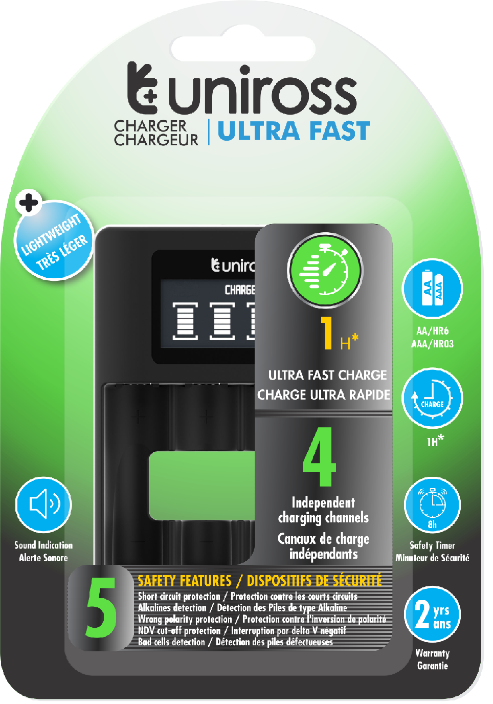Uniross Original ULTRA FAST 1 Hr LCD CHARGER FOR AA / AAA Cell Batteries