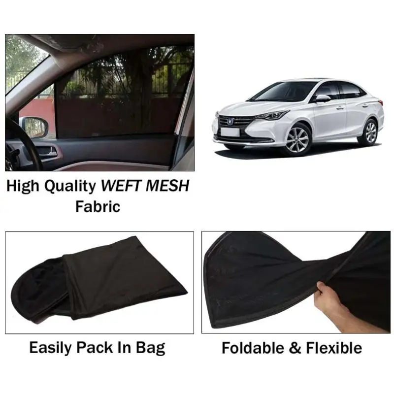 Changan Alsvin Sun Shades | Foldable | Mesh Fabric | Flexible Rods | Dark Black | Packed In Bag