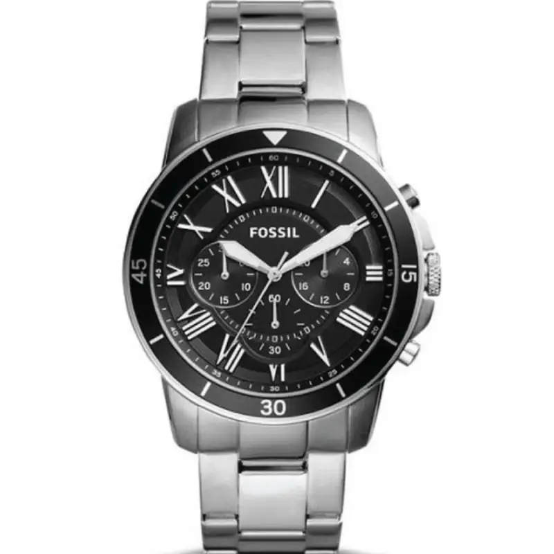 Fossil Silver Stainless Steel Black Dial Chronograph Watch For Gents - FS5236