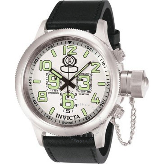 Invicta Russian Diver Chronograph White Dial Black Leather Men's Watch