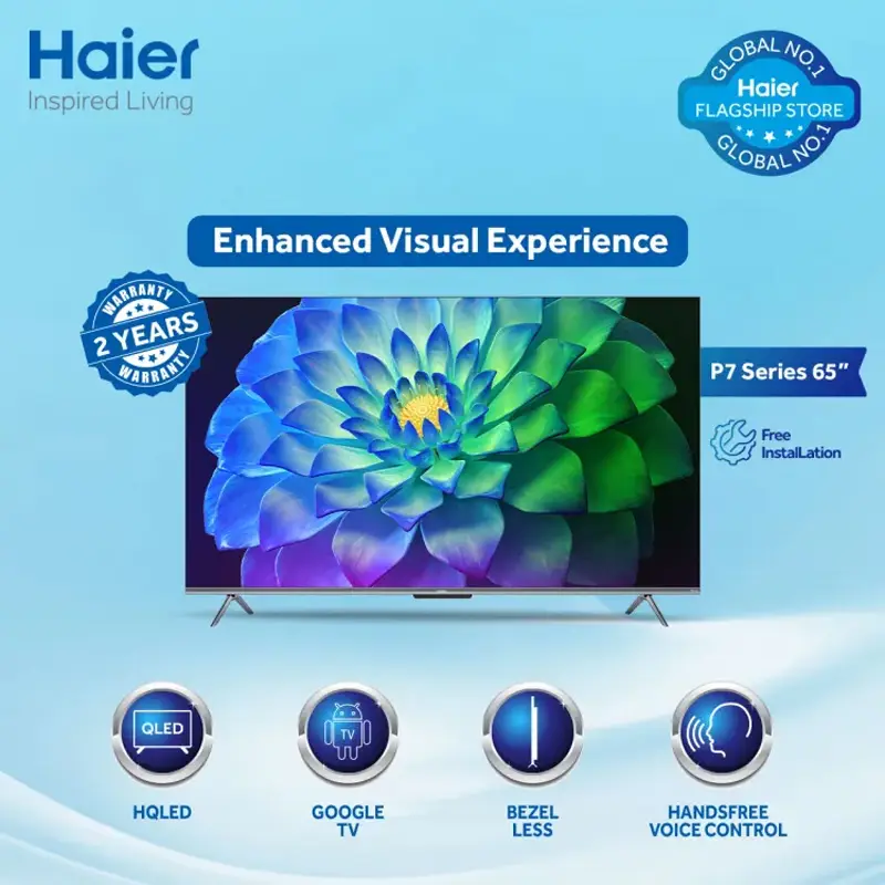 Haier H65P7UX 65 inch Bezel Less UHD Smart Android LED TV With Official Warranty
