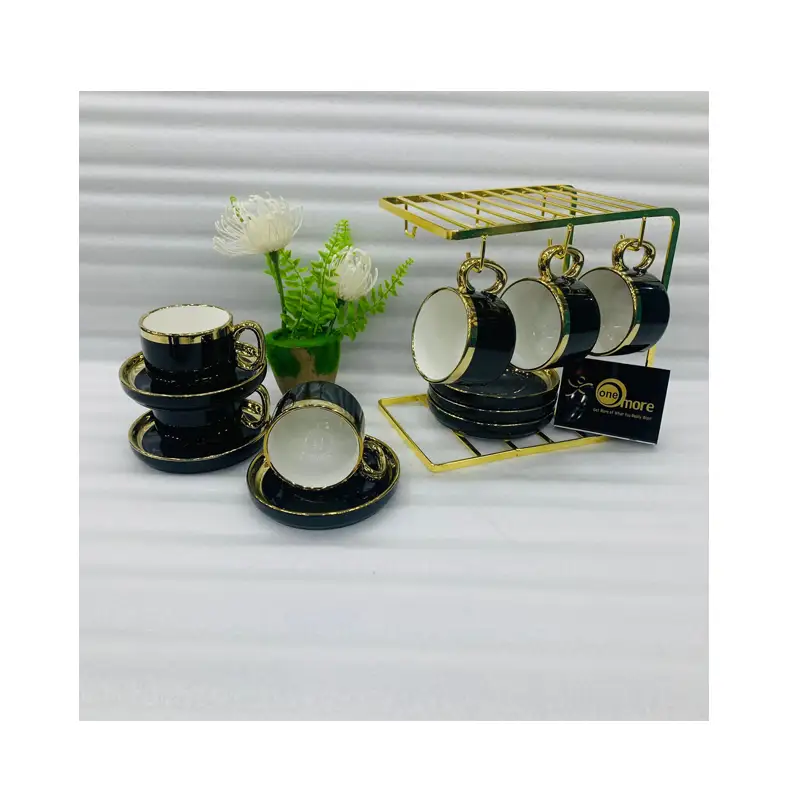 One More Cup saucer with golden stand 6 cup 6 saucer 1 stand (Wedding Gift)