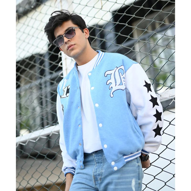 LA Sky Blue Letterman Jacket | Varsity Jackets | Weave Wardrobe | Unisex