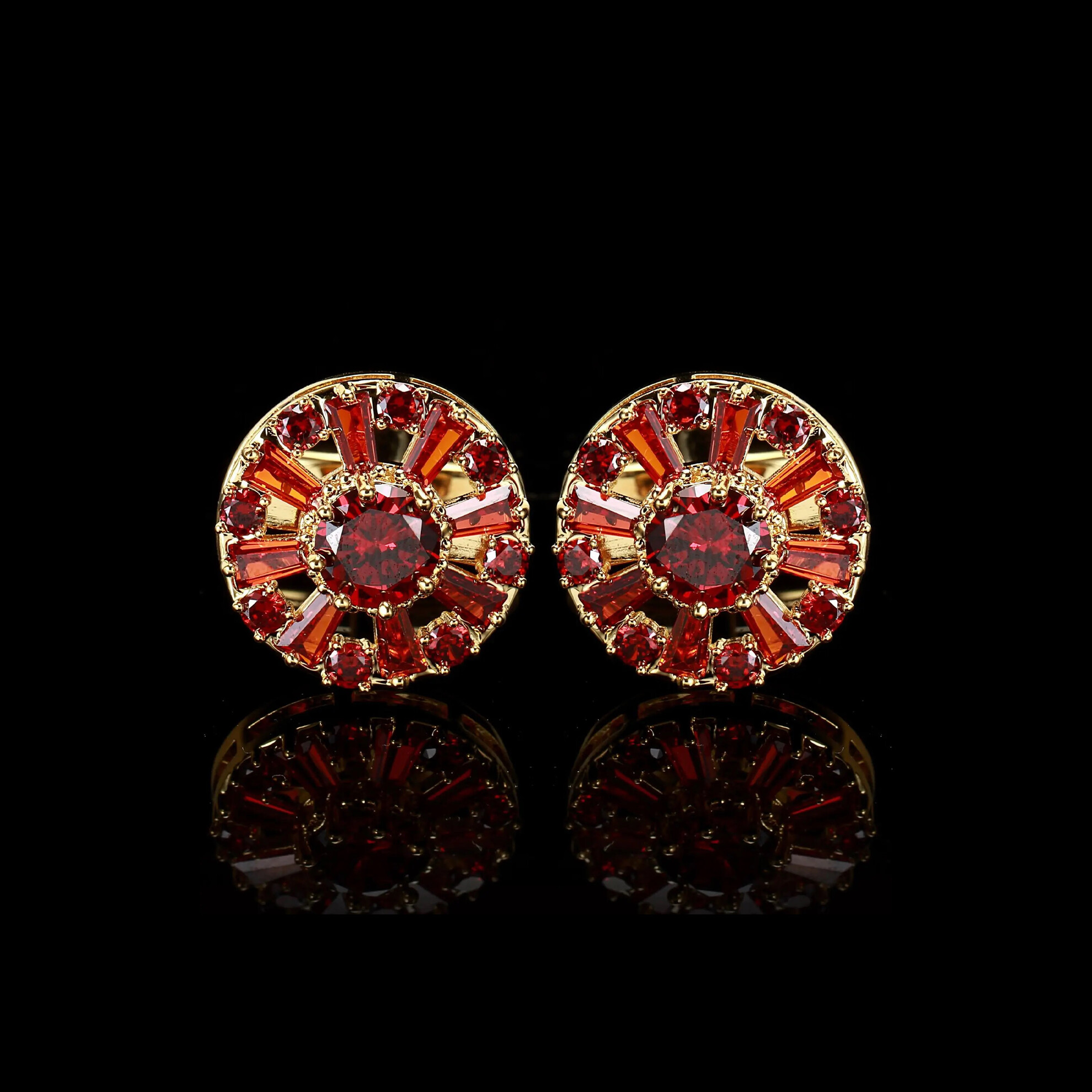 Cufflers Designer Red Round Diamond Cufflinks 3016-B | High-Quality Copper Crystal | Free Gift Box
