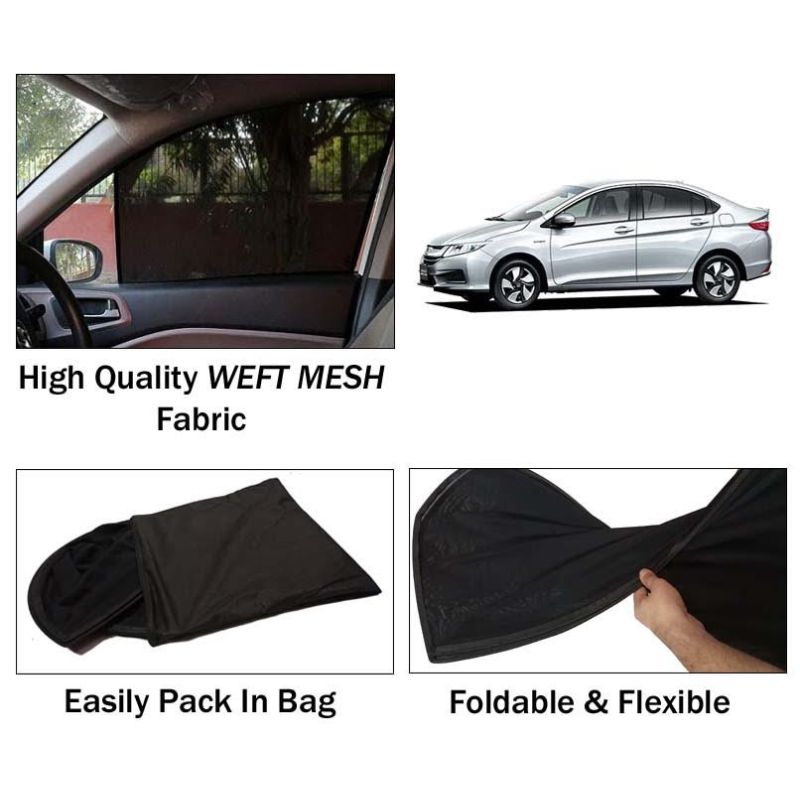 Honda Grace Sun Shades | Foldable | Mesh Fabric | Flexible Rods | Dark Black | Packed In Bag