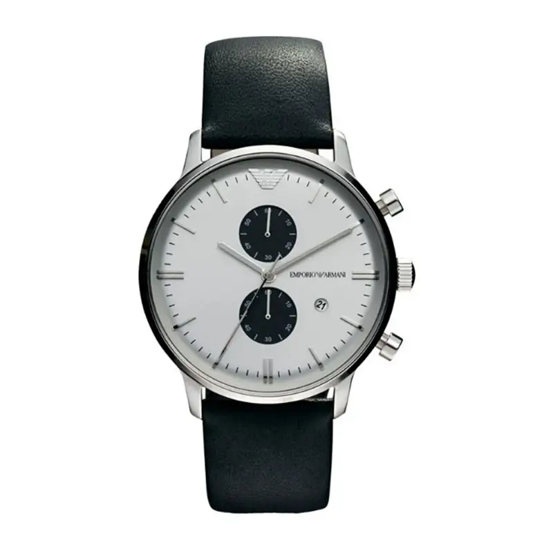 Emporio Armani Gianni Black Leather White Dial Quartz Watch For Gents- Emporio Armani AR0385