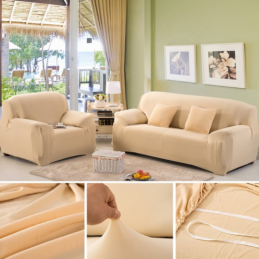 Camel Sofa Cover 6 Seater (3+2+1)  Stretchable 6 Seater Sofa Covers Set | Elastic Fitted Solid Color Jersey Cover Jumbo Size | Comfortable Couch Cover | Narmo Gudaz