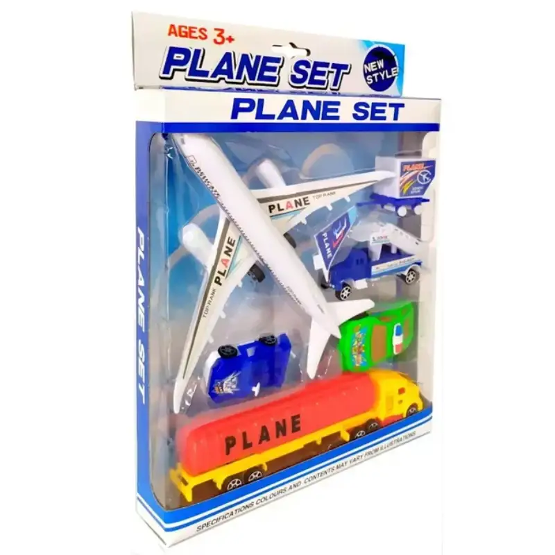 Plane Set with Airport System Learning Set - Oil Tanker - Police Car - Stair Truck and Generator - 6 Pieces plane Set Toy For Kids