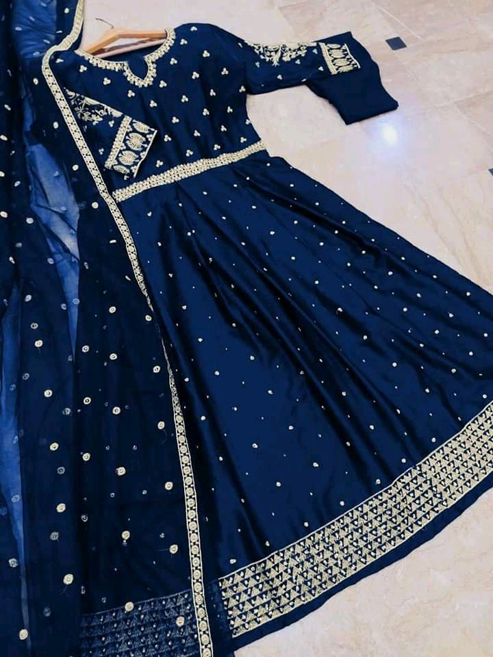 Embroidery Long Maxi With Full Emb Dupatta  with Silk trouser By Fizza Collection