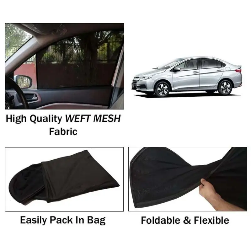 Honda Grace Sun Shades | Foldable | Mesh Fabric | Flexible Rods | Dark Black | Packed In Bag