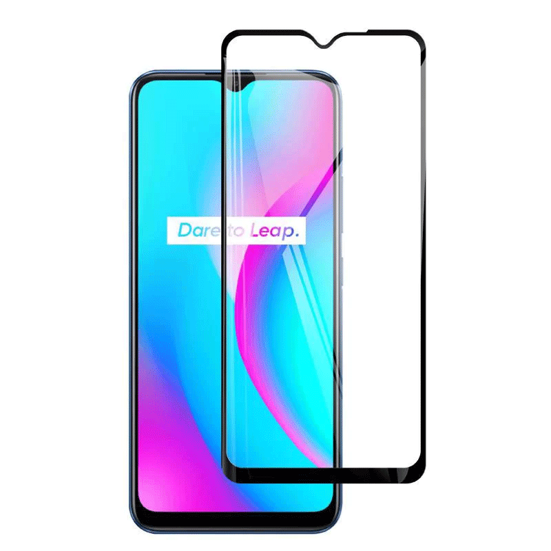Mofi Premium Tempered Glass for Realme C15 Full Coverage Screen Protectors 2.5D 9H–Black