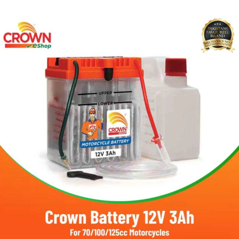 Crown Battery 12V 3Ah for 70/100/125cc Motorcycles
