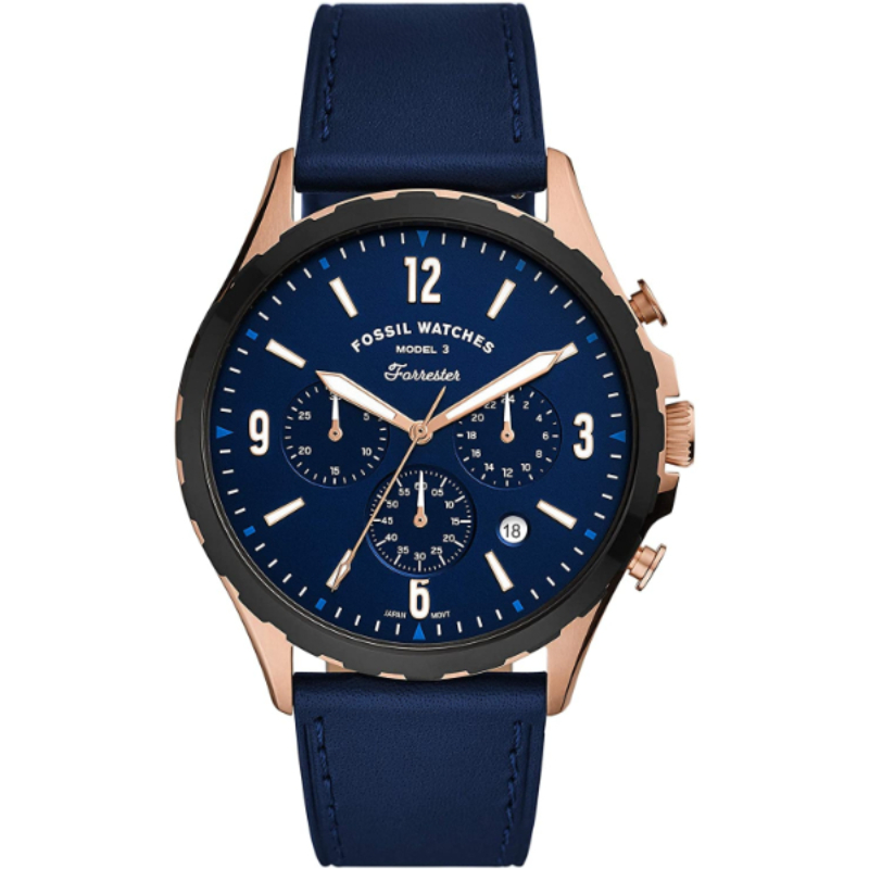 Fossil Forrester Blue Leather Strap Blue Dial Chronograph Quartz Watch for Gents – FS5814