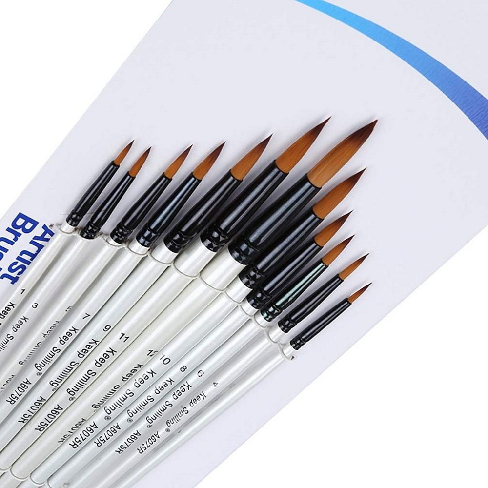 Keep Smiling Round Painting Brush Set Of 12 For Acrylic , Poster & Water Color
