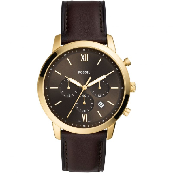 Fossil Neutra Brown Leather Strap Black Dial Chronograph Quartz Watch for Gents – Fossil FS5763