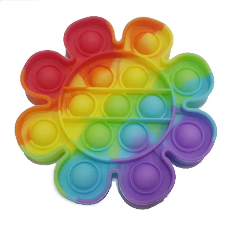 Push Pop Bubble Fidget Spinner Pop It Silicone Toy - 5 inches - Rainbow Flower